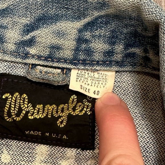 Wrangler denim jacket reworked painted bleached western cropped cut off jean - Picture 7 of 13